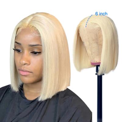 China Feature GD Honey Blonde Human Hair Cheap Lace Front Bob Wig, 613 Blonde Transparent Lace Frontal Bob Wig, Virgin Hair 613 Bob Wig for sale