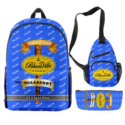 China 2021 anti-theft fashion hot selling actions 3 pieces of bluntville cigar set wholesale bluntville backpack printed bags in 3d pieces set for sale