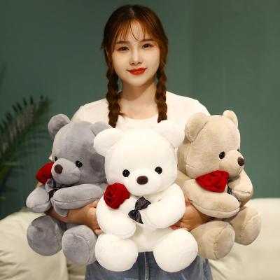 China Kids Gift Romantic Cute Soft Stuffed Animal products Valentines Christmas Gift Promotion Rose Bear with rose squishy  Plush Toys For Girls for sale