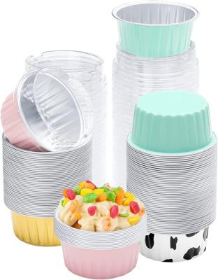 China Hotels Colored Round Cupcake Aluminum Foil Food Container With Lid for sale