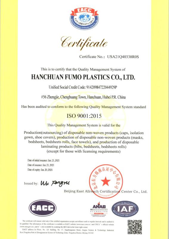 ISO9001 - Hanchuan Fumo Plastics Co., Ltd.