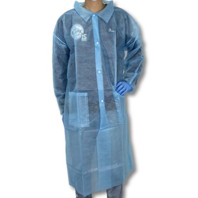 China 30 Pack Anti-Static Disposable Lab Coats Blue Polypropylene Nonwoven Disposable Coat For Men for sale