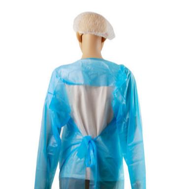 China Dust Proof Water Proof Plastic Non-Sterile Waterproof Disposable Waterproof Body Shield Cpe Isolation Apron With Thumb Hook for sale