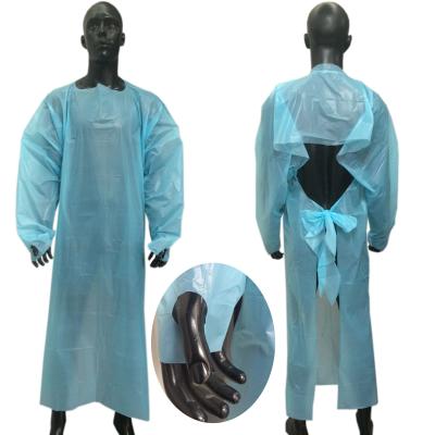 China Dust Proof Water Proof Long Sleeve Body Pad CPE Material Disposable Isolation Gown for sale