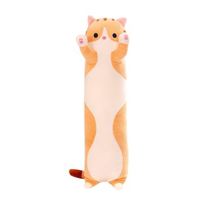 China NiuNiu Daddy Brown Color Cartoon Cat Soft Plush Long Throw Pillow Lifelike Animal Neck Pillow Plush Toy for sale