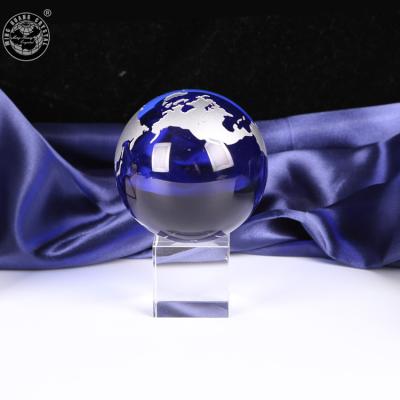 China India Crystal Glass Globe Blue Glass Paperweight MH-8138 for sale