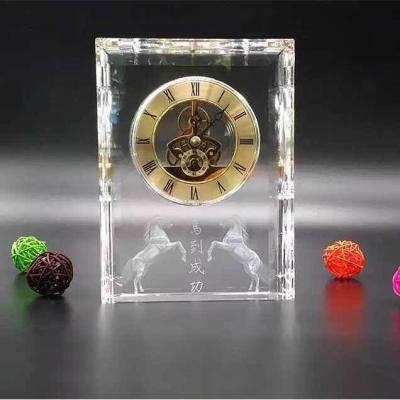 China Europe Optical Rectangle Desktop Glass Crystal Table Clock MH-C0204 for sale