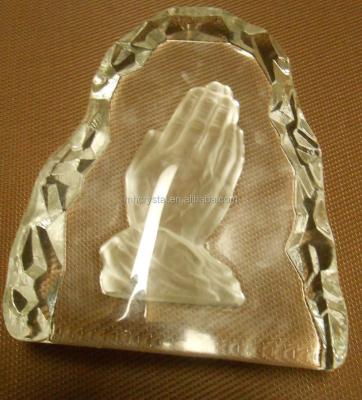 China Europe Praying Hands Etched Glass Iceberg Sculpture Statue MH-10096 for sale