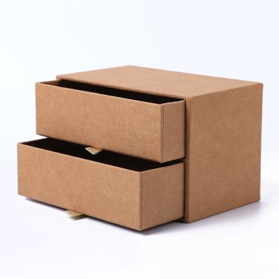 China Custom Recycled High Quality Recyclable Brown Kraft Paper Packaging Gift Box Logo Printing Design Two Drawers Or Fin Lid for sale