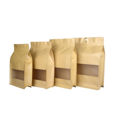 China Barrier Brown 2021 Laminated Flat Bottom Kraft Paper Doypack With Matte Window Resealable Zipper 8 Sides Seal Paper Bag For Rice Food for sale