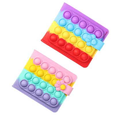 China Silicone EE563 Macaron Wiggle To Wallet Girls Kids Rainbow Relax Push Bubble Silicone Clipper Coin Bag Autism Sensory Wiggle Purse for sale