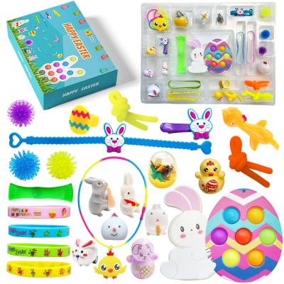 China EE572 Silicone Kids Easter Countdown Toy Bag Stress Reliever Bubble Sensory Toys Autism Squishy Advent Calendar Toys Set for sale