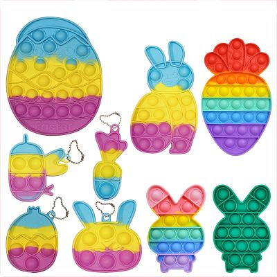 China EE682 Silicone Link Dye Easter Bunny Mini Egg Rainbow Carrots Fidget Toys Silicone Key Chain Toys Easter Busty Person Toys for sale