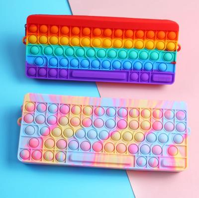 China K18 Silicone Pencil Case Keyboard Shaped Sensory Bubble Stationery Bag Wiggle Person Toys Wiggle Pen Case Zipper Bag Fidget Pencil for sale