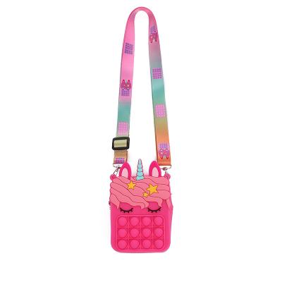 China Cute Rainbow Shoulder Bags Busy Person Bag Key Storage Purse Bag Toy Push Bubble Sensory Coin Silicone Wallet Strap for sale