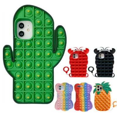 China A3664 Silicone Pushing Bouncy Person Phone Case Bubble Toys Fruit Soft Phone Cover Relax Push Bubble Cactus Bouncy Person Phone Case for sale