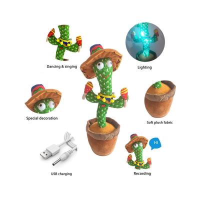 China Popular Funny Music Amazon Flowerpot Sing Shake Cactus Plush Dancing Toy For Baby Education Gift for sale