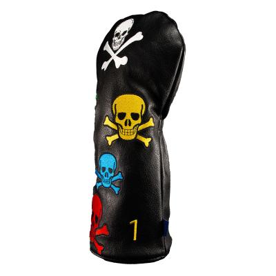 China Golf Headcover OEM Colorful Skulls Premium Leather Golf Headcover For Driver Golf Club Head Covers D520008 for sale