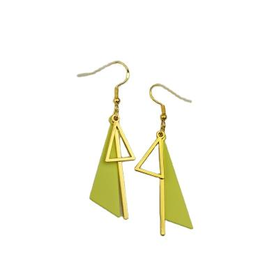 China Fashion Surprise Gift Charm Multi Triangle Pendant Colorful Beige Gold Plated Earrings for sale