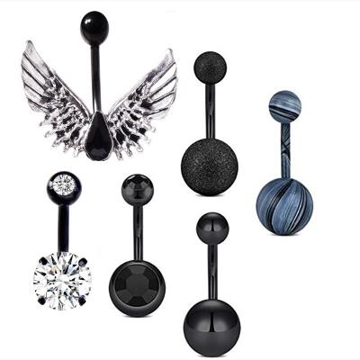 China Women 6 in 1 Black Claw Zircon Navel Nail Jumpsuit Set 4 Wings Set Stainless Steel Mixed Geometric Shape Female Style for sale