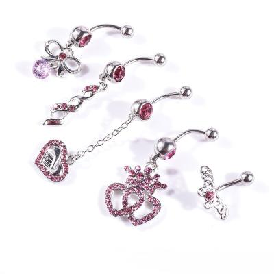 China Cute 5 In 1 One Set New Stainless Steel Flower Shape Exquisite Flower Love Tassel Rose Navel Ring Set Combination for sale