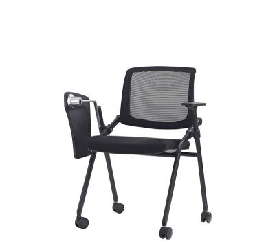 China 841C Foldable Mesh Folding Staff Room Office Training Stackable Chair With Tablet Notebook Table for sale