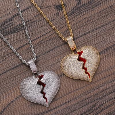 China OEM fashion personality heartbreak shape male and female couple pendants hip hop necklace for sale