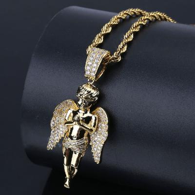 China 18K Gold Pendant Necklace Lead Free Men's Hip Hop Jewelry Iced Out Guardian Angel Pendant for sale