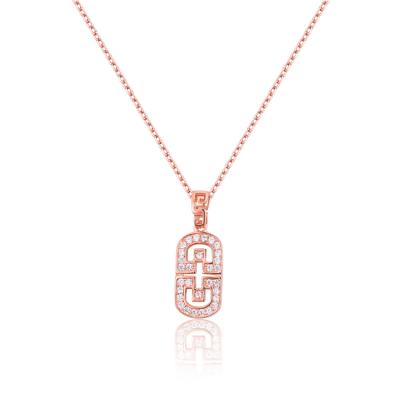 China Hot Pink CZ Rose Gold Plating MIni Baguette Letter Pendant Iced Out Lead Free Initials Letter Charms Necklace for sale