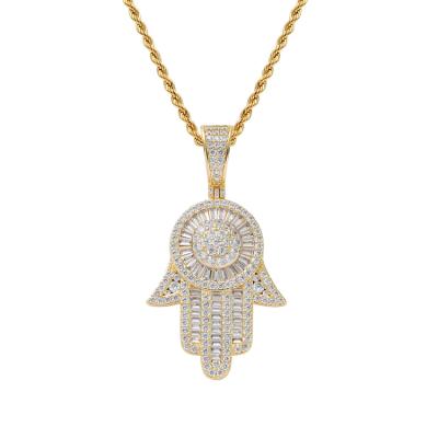 China Hot Hip Hop Lead Free Iced Out Wand CZ Hamsa Hand Necklace Pendant Wholesale Jewelry for sale