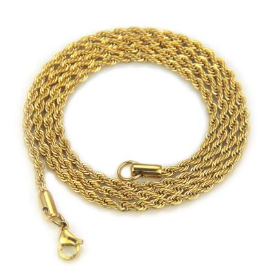 China Hip Hop 3mm Rope Chain Necklace Stainless Steel Link Chain Necklace Lead Free Hip Hop Jewelry For Women Men for sale