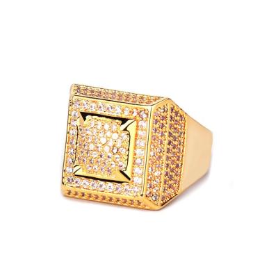 China Ring Gold Color Copper Lead Free Material Iced Out Full CZ Hip Hop Rings Shape HIP-HOP Jewelry for sale