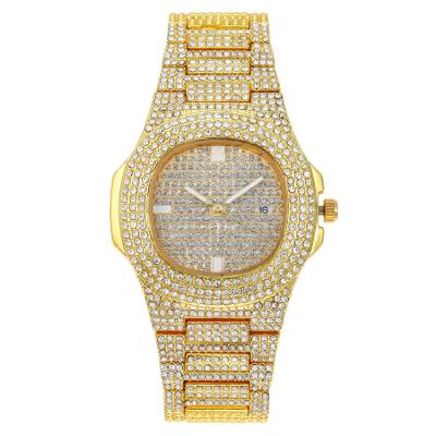 China Best Day/Date Selling Top Brand Bling Quartz Square Luxury Men Watch Gold Full Diamond Iced Out Watch Relojes Hip Hop for sale