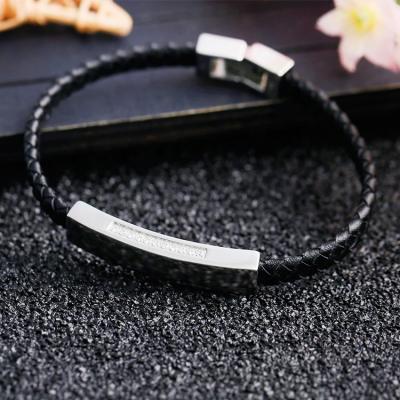 China Stainless Steel Punk Simple Jewelry Fashion Cool Men And Women Geometric Black Armor Leather Bracelet for sale