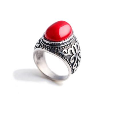 China Fashion Jewelry Mens 316L Stainless Steel CLASSIC Antique Red Agate Ring for sale