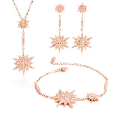 China Ethnic Women Diamond Necklace Jewelry Star Fashion Stainless Steel Jewelry Set for sale