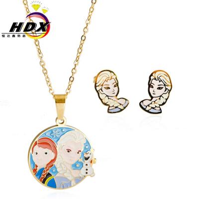 China Hottest Frozen Cartoon Mother's Day Gift Fashion Necklace Earrings Set Custom Made Enamel TRENDY Jewelry Frozen for sale