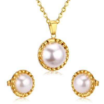 China Ethnic Pearl Jewelry Sets Stainless Steel Gold Necklace Set New Arrivals Necklace And Earring Set for sale