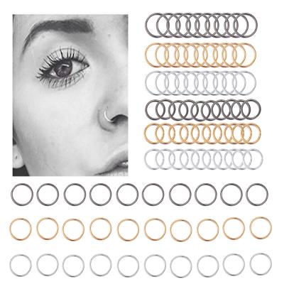 China 60pcs Fashion CLASSIC Nose Ring Jewelry Silver Gold Black Plated Body Pierce Jewelry Thin Nose Hoop Copper Rings With Small Open for sale