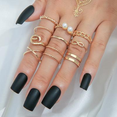 China FASHIONABLE Hot Selling 10pcs Single Pearl Cross Finger Ring Sets Gold/Silver Figure 8 Chain Ring Set Women for sale