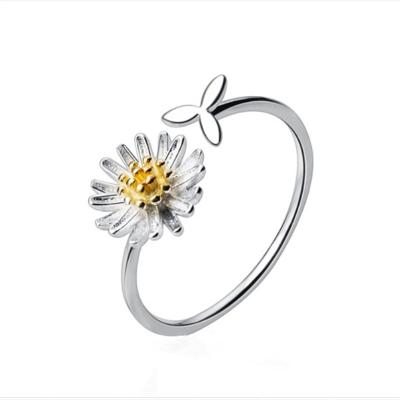 China FASHIONABLE Female Ring Gold Plated Cute Leaf Daisy Ring Open Ring Female Small for sale