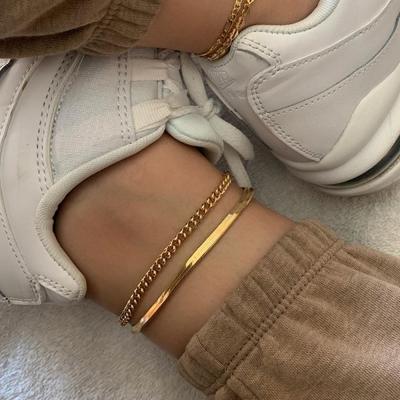 China Fashion Body Jewelry Minimalist Gold Plated Snake Chain Foot Chains Set Metal Anklets Anklet Bracelet Wholesale For Women for sale