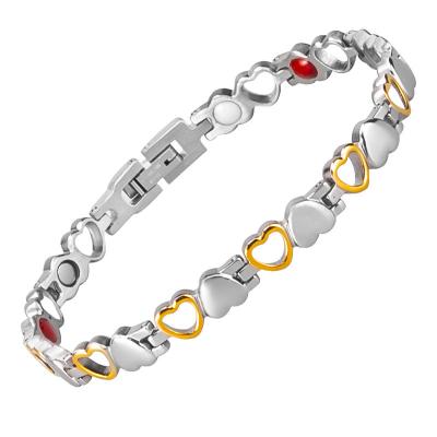 China CLASSIC Korean IP Gold Plating Love Soft Titanium Steel Accessory Heart Hollow Out Healthy Bio Energy Therapy Magnetic Bracelet for sale