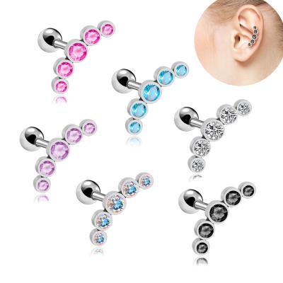 China Jewelry1pc Casual/Sporting Hot Selling Surgical Steel Earring Studs 1.2MM 5 Diamond Silver Bar Earring For Women Men for sale