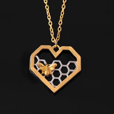 China Trendy Valentine's Day Cute Heart Shaped Bee Necklace Cute Pendant Necklace For Women Jewelry for sale