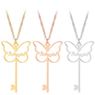 China Custom Cute Butterfly Heart Necklace Stainless Steel Hollow Necklace Main Name 1PC Name Necklace for sale