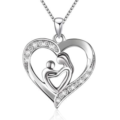 China CLASSIC Designer Mother's Day Gift 925 Sterling Silver Diamond Love Heart Necklace Pendants Mother Involvement Baby Charms for sale