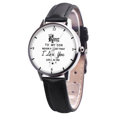 China Hot Selling Automatic Date Fashion Leather Strap Colt Quartz Watches To My Son King Daughter Queen Watch To My Son Wristwatches Mens Womens Gift for sale