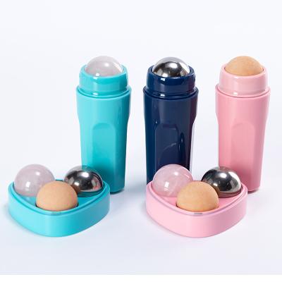 China New Eco-Friendly Natural Volcanic Stone Beauty Tools 3-in-1 Multifunctional Skin Reviving Roller Set Reusable Crystal Face Roller Set Easy To Wash for sale