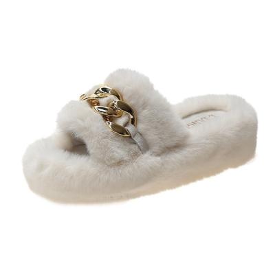 China Fashion Trend New Arrival Ladies Winter Fur Slides Designer Warm Furry Fluffy Slippers For Women Slippers for sale